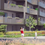 achat appartement neuf lyon-résidence neuve espaces verts passants ciel clair