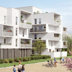 acheter un appartement-résidence neuve espaces verts passants ciel bleu