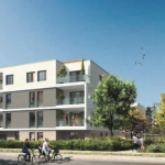 acheter un appartement neuf-résidence neuve espaces verts passants cyclistes ciel bleu