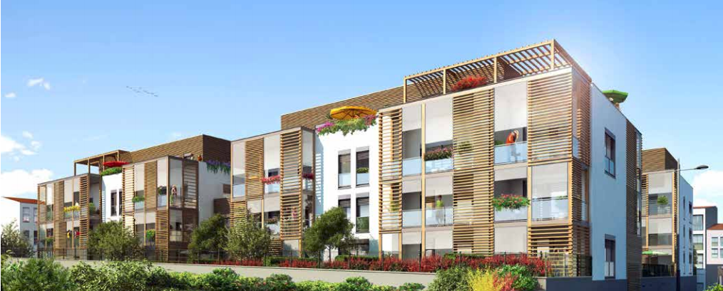 programme neuf ecully-résidence neuve balcons fleuris espaces verts ciel bleu