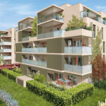 appartement pinel lyon-résidence neuve balcons fleuris espaces verts ciel bleu