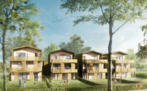 immobilier neuf lyon-résidence neuve jardins privatifs arbres ciel bleu