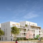programme neuf villeurbanne-résidence neuve espaces verts passants ciel bleu