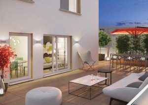 projet pinel lyon-terrasse meublée sol bois plantes nuit